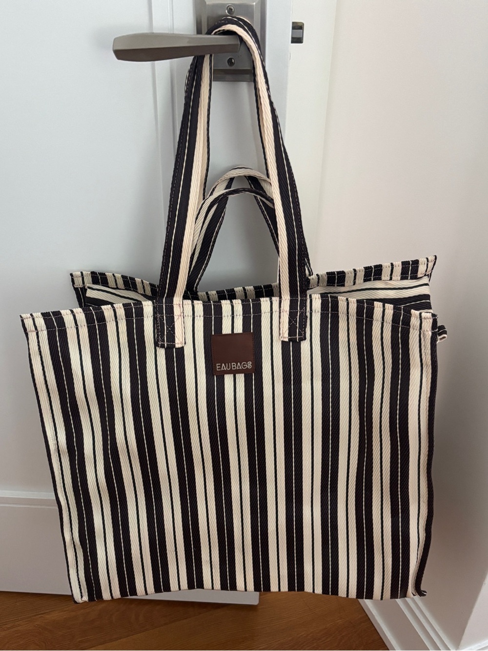 Striped Brown and Cream Eau Tote Bag